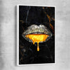 Golden Lust white framed canvas - part of our high quality canvas lips wall art collection
