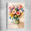 Floral print of Colourful Blooms with white framed canvas