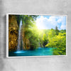 Floral print of Emerald Forest River with white framed canvas