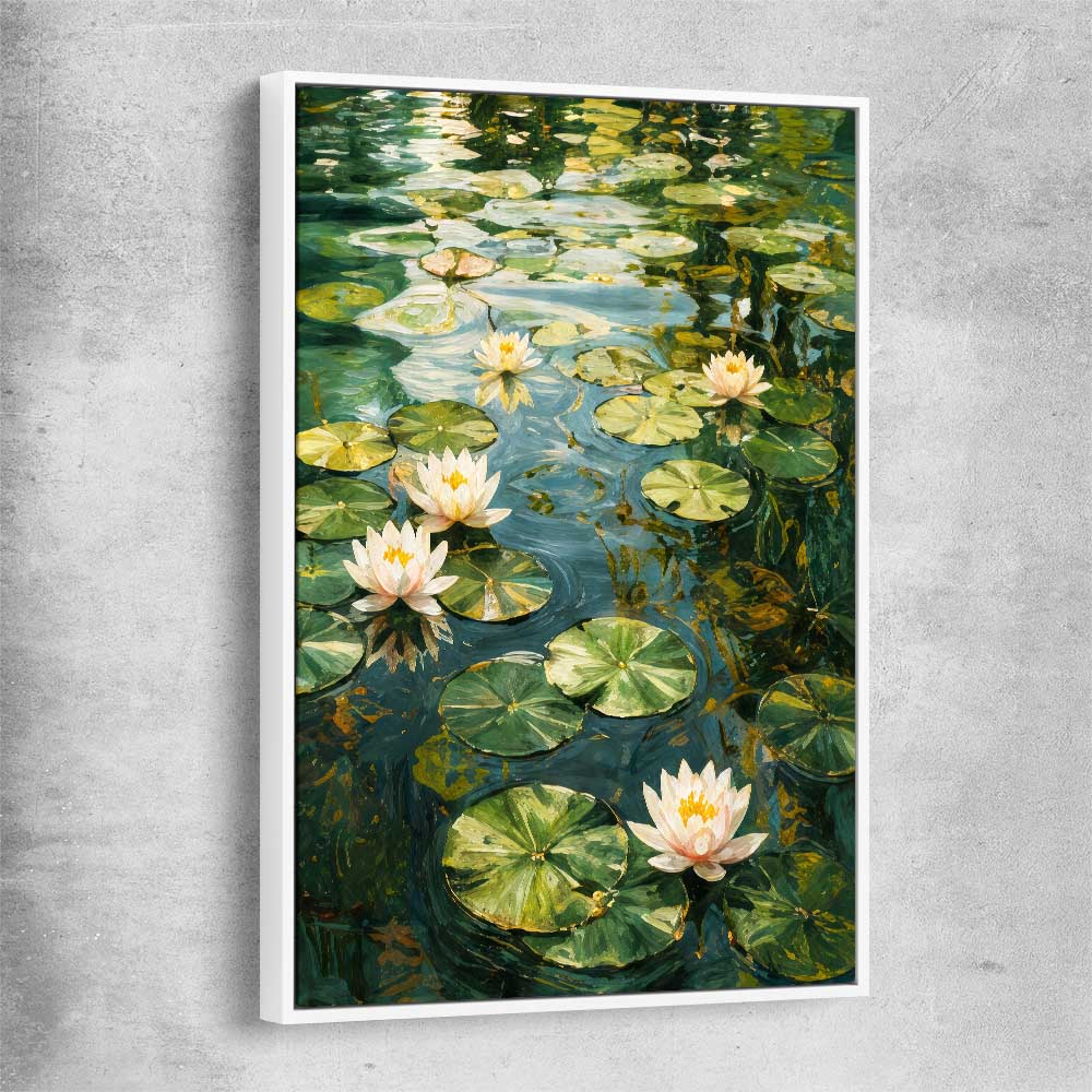 Floral print of Emerald Reverie with white framed canvas