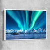 Floral print of Lofoten Aurora Norway with white framed canvas