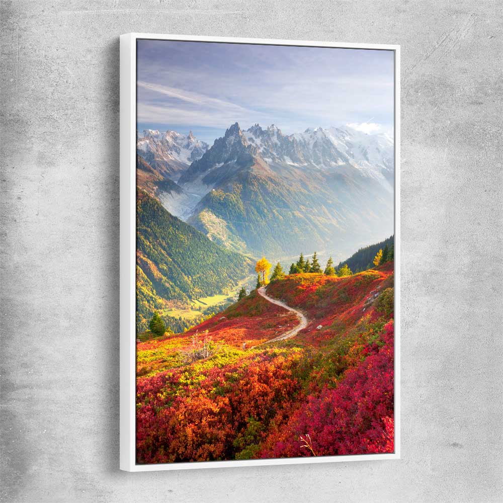 Floral print of Mont Blanc Autumn Valley with white framed canvas