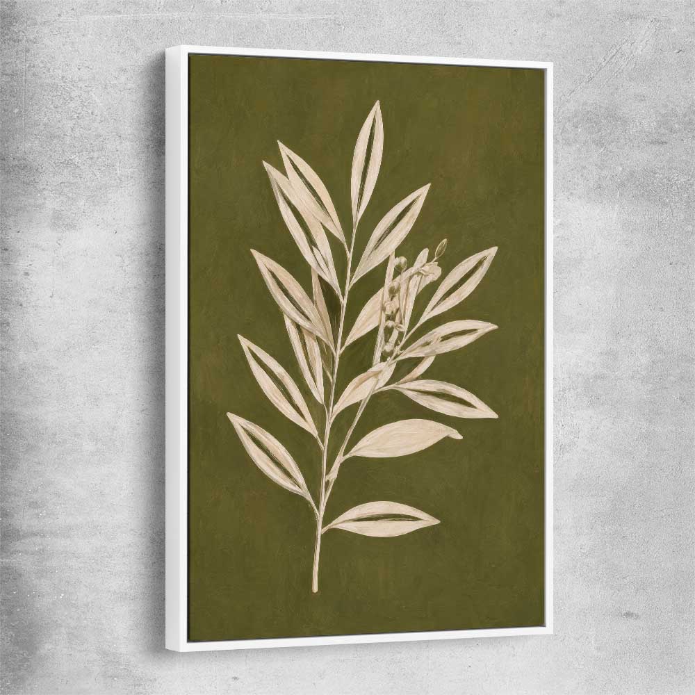 Floral print of Olive Branch with white framed canvas