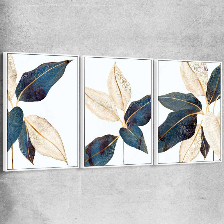 Floral print of Botanic Blue Set with white framed canvas