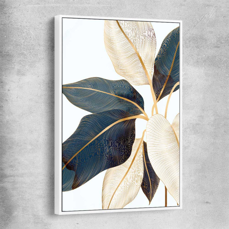 Floral print of Botanic Blue Three with white framed canvas