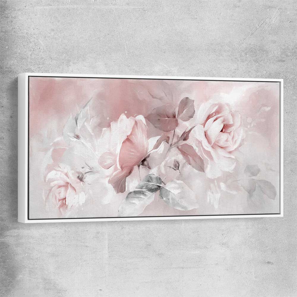 Floral print of Delicate Pink Rose with white framed canvas