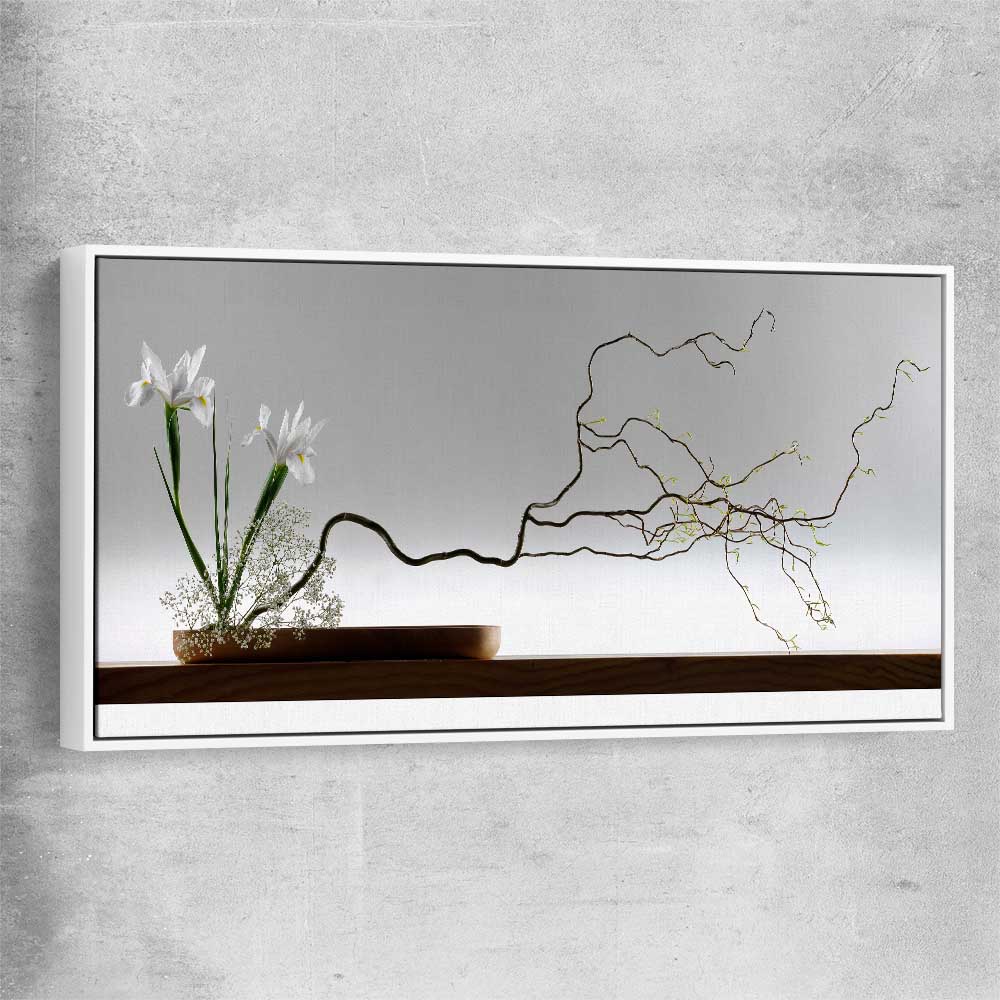 Floral print of Growing Ikebana with white framed canvas