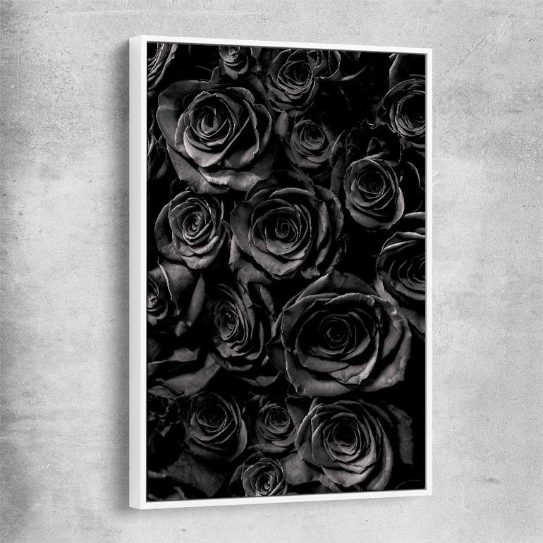 Floral print of Hidden Roses with white framed canvas
