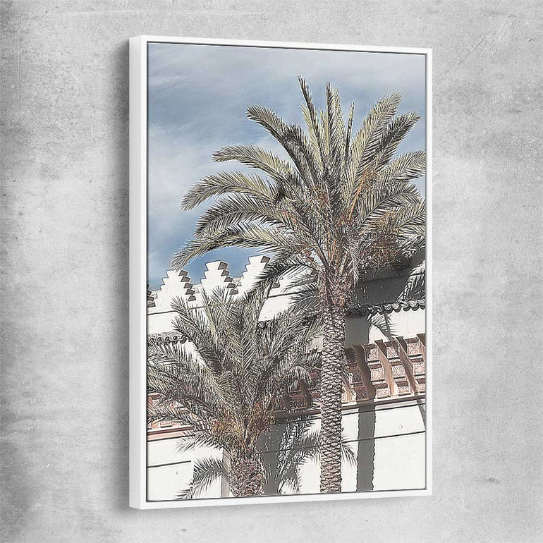 Floral print of Marrakesh Palms with white framed canvas