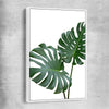 Floral print of Monstera Leaf One with white framed canvas