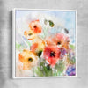 Floral print of Red Watercolour Poppies with white framed canvas