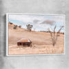 Floral print of Rural Farmhouse with white framed canvas