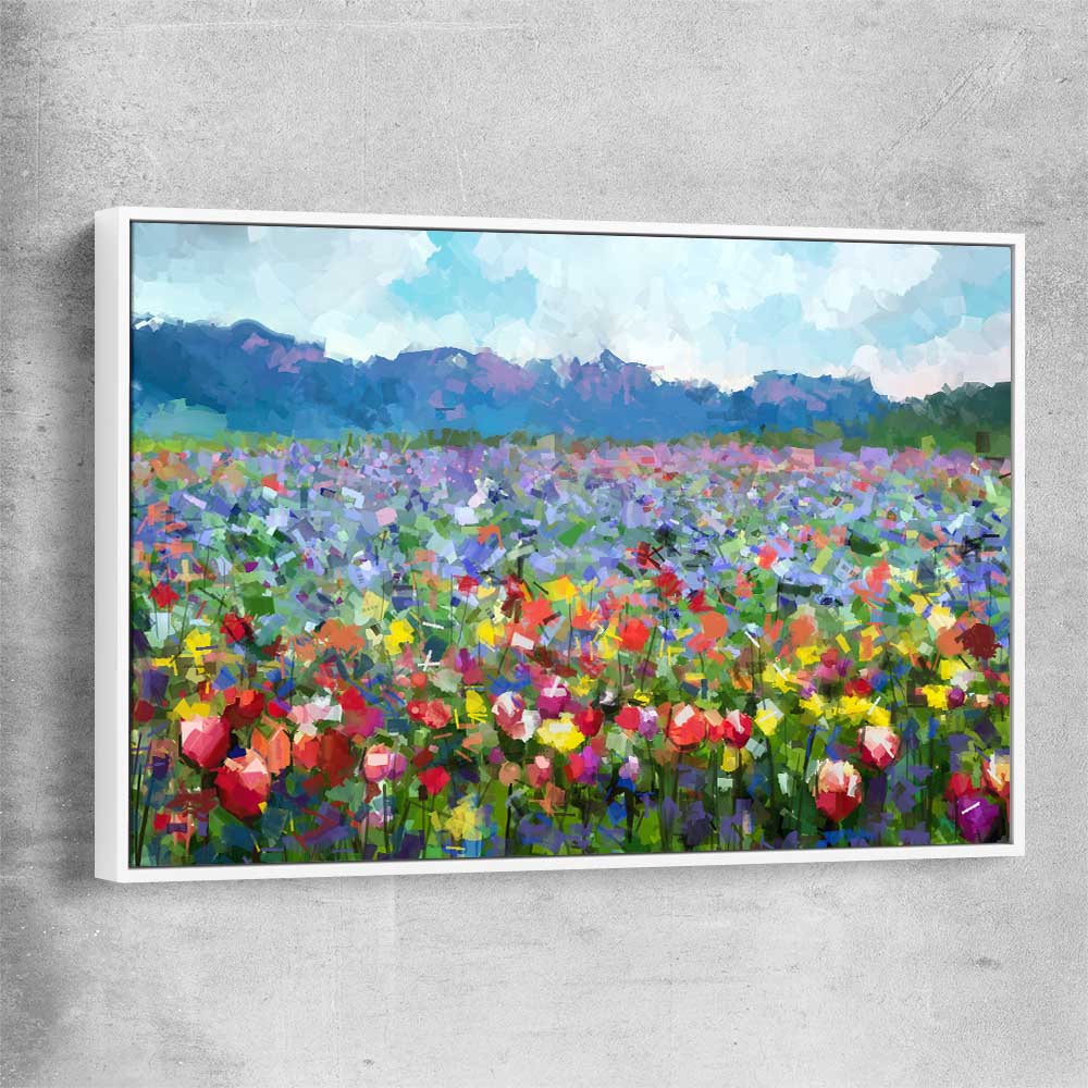Floral print of Spring Blossom with white framed canvas