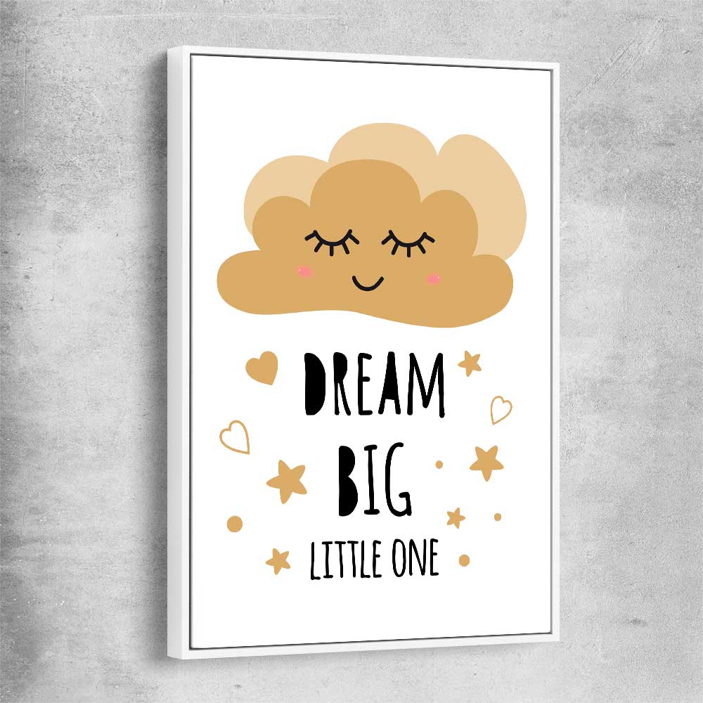 Dream Big white framed canvas is a nursery canvas wall art and print suited for childrens nursery area