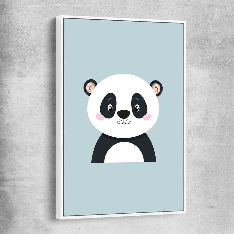 Friendly Panda white framed canvas is a nursery canvas wall art and print suited for childrens nursery area