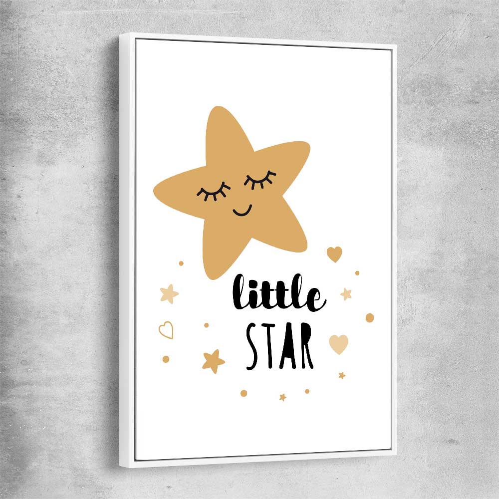 Little Star white framed canvas is a nursery canvas wall art and print suited for childrens nursery area