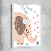Loving Elephant white framed canvas is a nursery canvas wall art and print suited for childrens nursery area