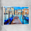Blue Gondolas Venice white framed canvas is a high quality print in our city skyline, travel prints and maps collection