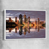 Brisbane City Reflections white framed canvas is a high quality print in our city skyline, travel prints and maps collection