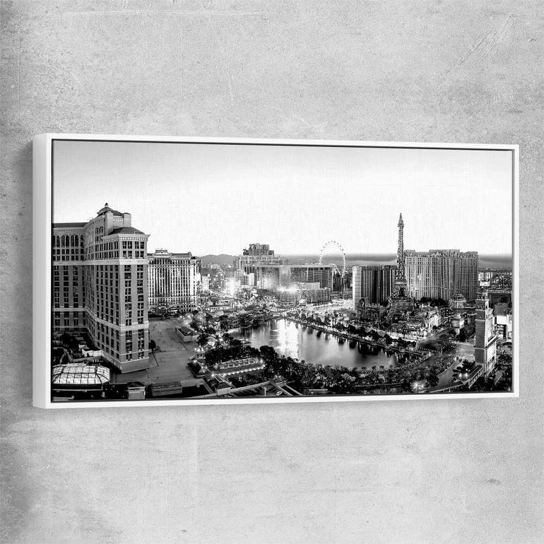 Las Vegas Lights white framed canvas is a high quality print in our city skyline, travel prints and maps collection