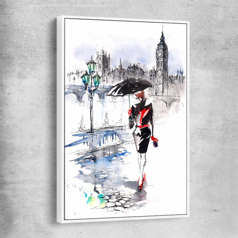 London Elegance white framed canvas is a high quality print in our city skyline, travel prints and maps collection