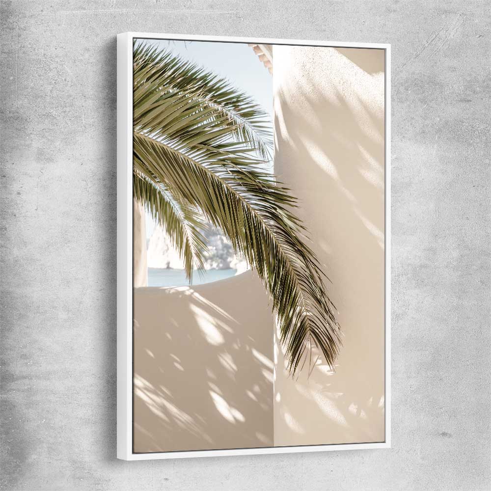 Moroccan Palm Shadow white framed canvas is a high quality print in our city skyline, travel prints and maps collection