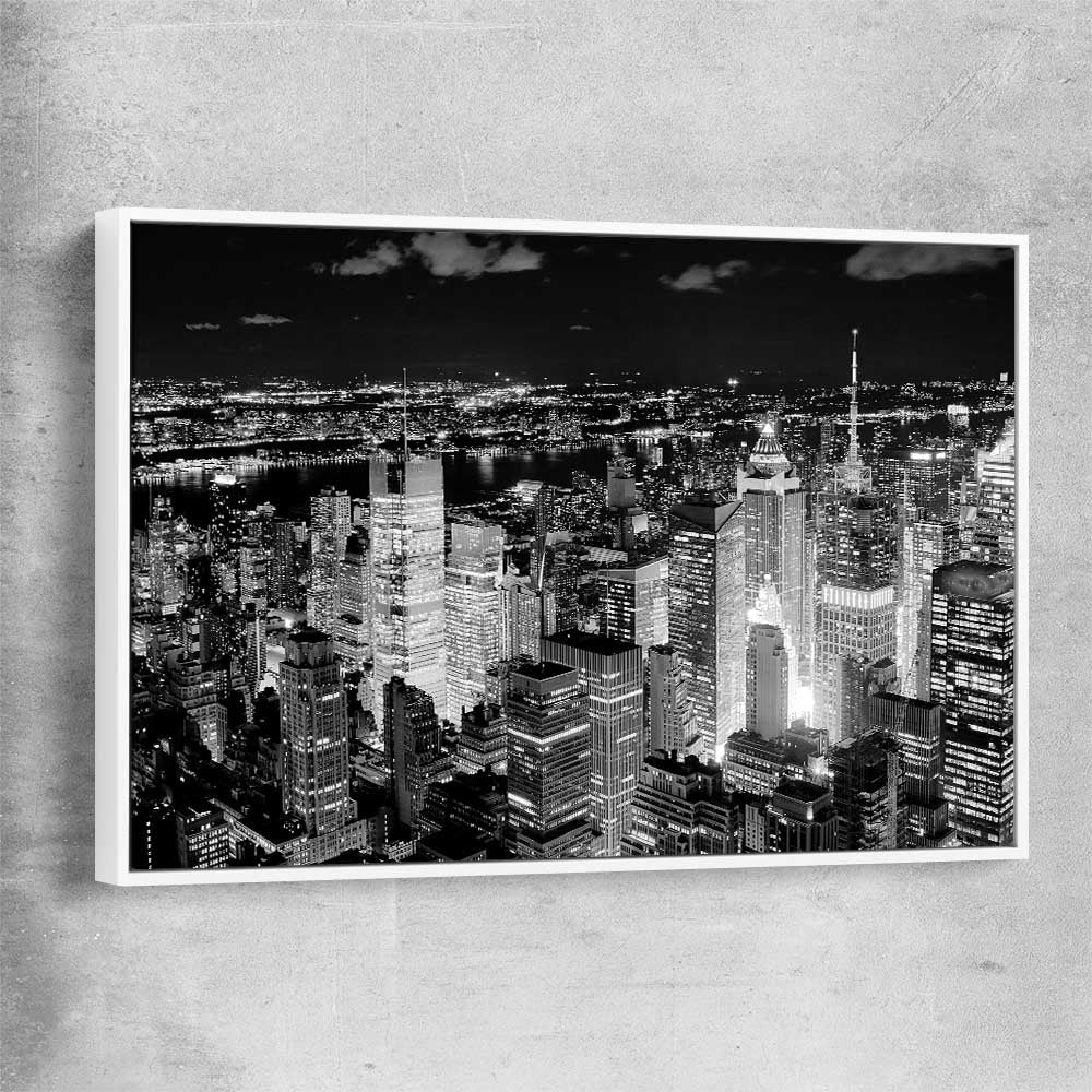 New York Cityscape white framed canvas is a high quality print in our city skyline, travel prints and maps collection