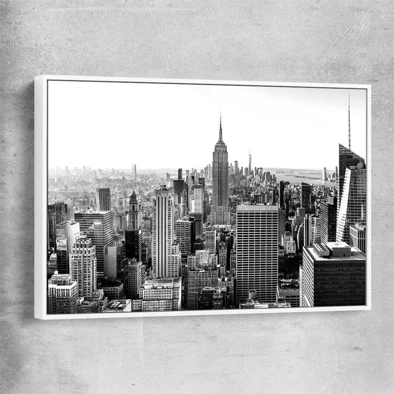 New York Skyline white framed canvas is a high quality print in our city skyline, travel prints and maps collection