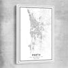 Perth City white framed canvas is a high quality print in our city skyline, travel prints and maps collection