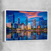 Perth Skyline Sunset white framed canvas is a high quality print in our city skyline, travel prints and maps collection