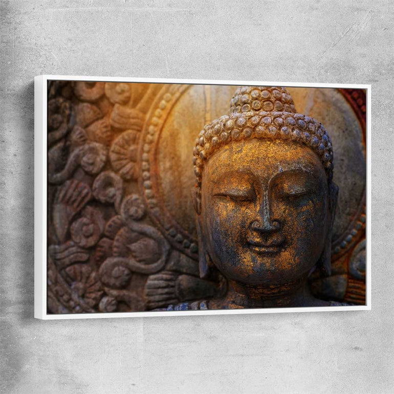 Rock Buddha white framed canvas is a high quality print in our city skyline, travel prints and maps collection