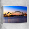 Sydney Harbour Sunset white framed canvas is a high quality print in our city skyline, travel prints and maps collection