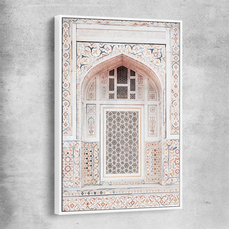 Taj in Arga white framed canvas is a high quality print in our city skyline, travel prints and maps collection