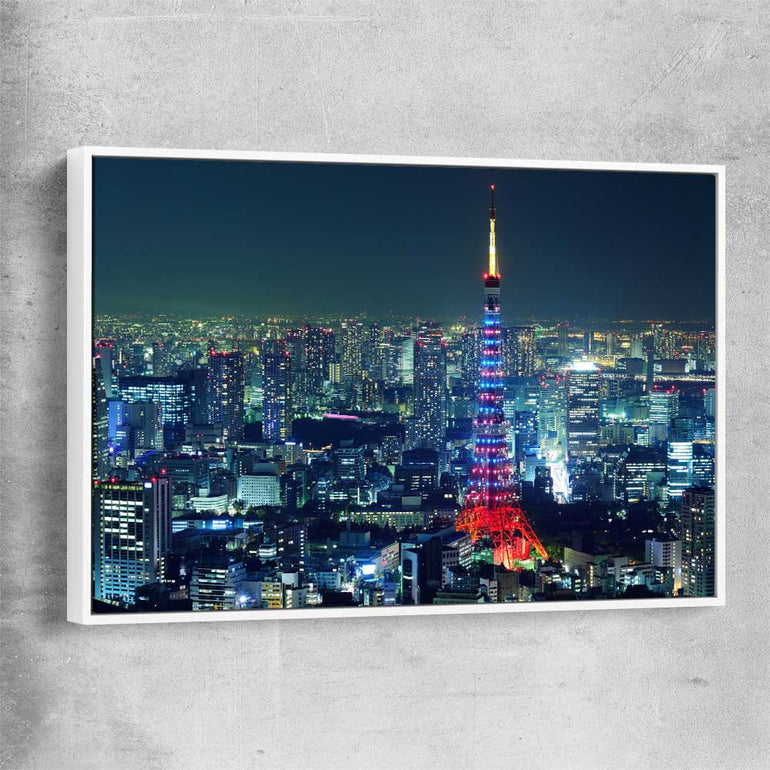 Tokyo City white framed canvas is a high quality print in our city skyline, travel prints and maps collection