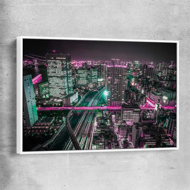 Tokyo Lights white framed canvas is a high quality print in our city skyline, travel prints and maps collection