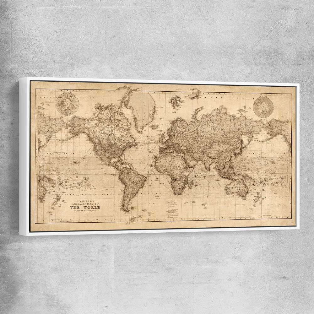 Vintage Map white framed canvas is a high quality print in our city skyline, travel prints and maps collection