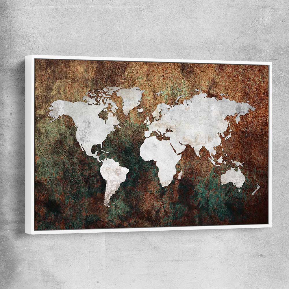 World Grunge white framed canvas is a high quality print in our city skyline, travel prints and maps collection