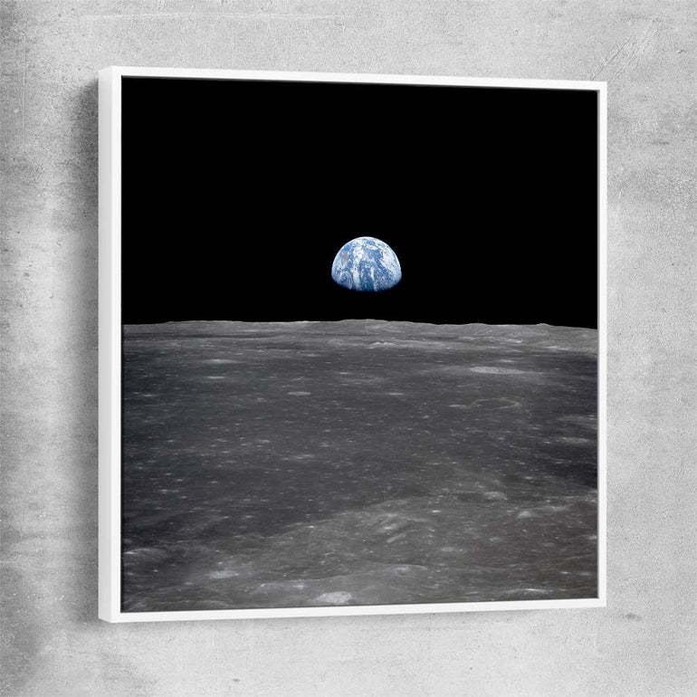 Space prints and wall art of Earthrise with white framed canvas