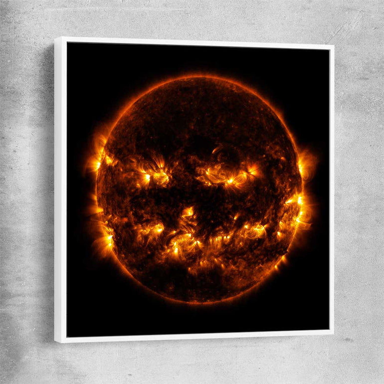 Space prints and wall art of Halloween Sun with white framed canvas