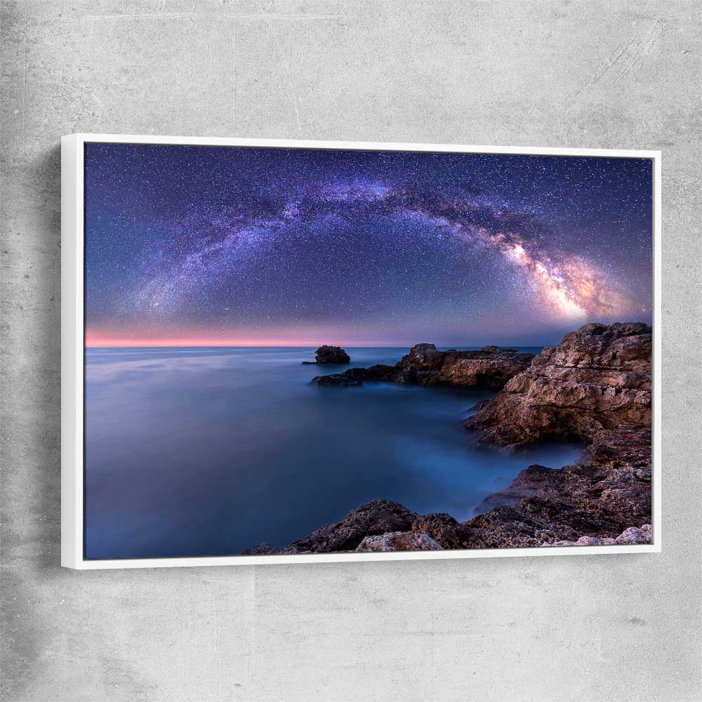 Space prints and wall art of Night Milky Way with white framed canvas
