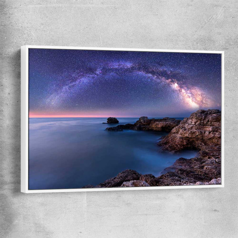 Space prints and wall art of Night Milky Way with white framed canvas