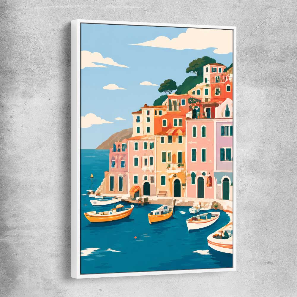 Harbour Days white framed canvas is a high quality print in our city skyline, travel prints and maps collection
