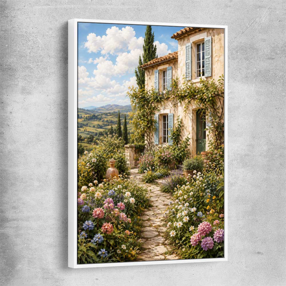 Provence In Bloom white framed canvas is a high quality print in our city skyline, travel prints and maps collection