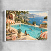 Riviera Poolside white framed canvas is a high quality print in our city skyline, travel prints and maps collection