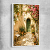 Sunlit Courtyard white framed canvas is a high quality print in our city skyline, travel prints and maps collection
