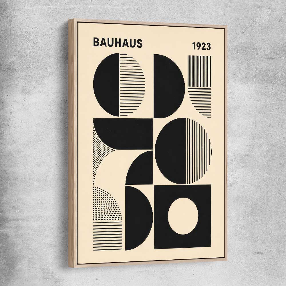 Bauhaus Forms raw oak framed canvas - part of our high quality canvas abstract wall art collection