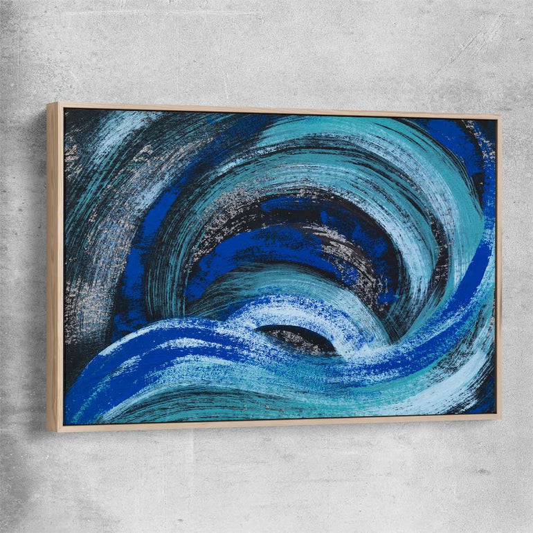 Blue Ether raw oak framed canvas - part of our high quality canvas abstract wall art collection