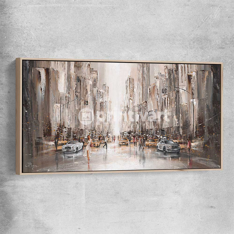 City Life, New York raw oak framed canvas - part of our high quality canvas abstract wall art collection