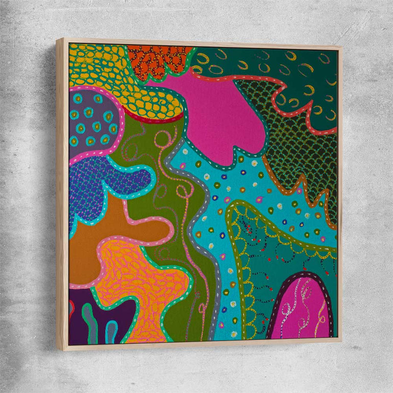 Colour has Joy raw oak framed canvas - part of our high quality canvas abstract wall art collection