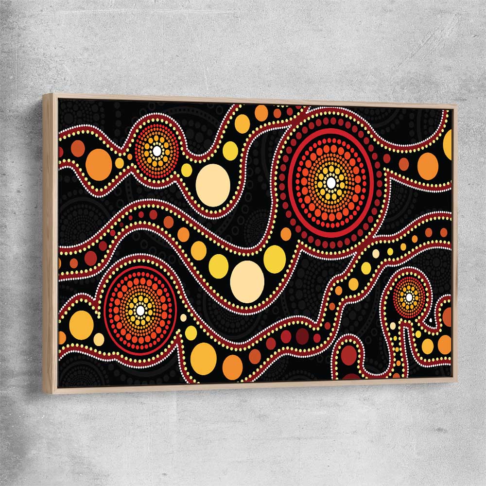 Earthen Colour Dots raw oak framed canvas - part of our high quality canvas abstract wall art collection